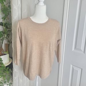 J. Crew linen wool blend tan white high low hem top shirt pull over layering